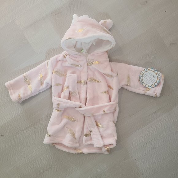 2/$20 Lollypop Baby Girl Pink Hooded Bathrobe with gold feathers - Picture 1 of 5